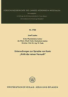Kartonierter Einband Untersuchungen zur Sprache von Kants Kritik der reinen Vernunft von Josef Lauter