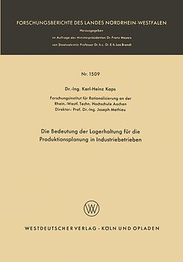 E-Book (pdf) Die Bedeutung der Lagerhaltung für die Produktionsplanung in Industriebetrieben von Karl-Heinz Kaps