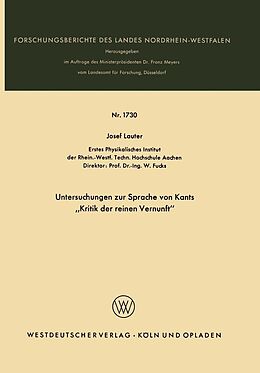 E-Book (pdf) Untersuchungen zur Sprache von Kants Kritik der reinen Vernunft von Josef Lauter
