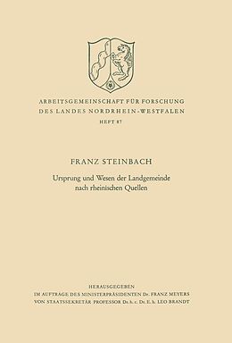 E-Book (pdf) Ursprung und Wesen der Landgemeinde nach rheinischen Quellen von Franz Steinbach