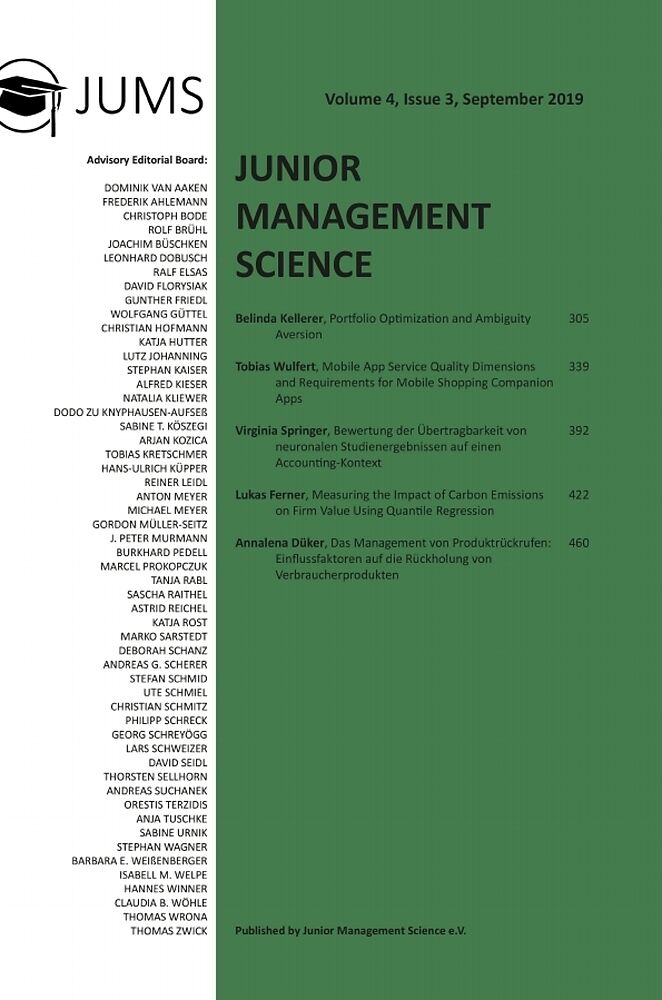 Junior Management Science, Volume 4, Issue 3, September 2019