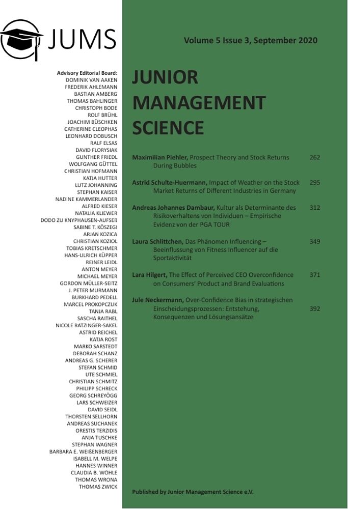 Junior Management Science, Volume 5, Issue 3, September 2020