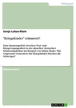 E-Book (pdf) "Kriegskinder" erinnern!? von Sonja Lukas-Klein