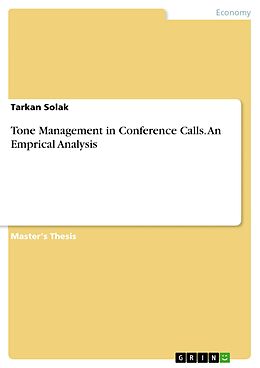 eBook (pdf) Tone Management in Conference Calls. An Emprical Analysis de Tarkan Solak