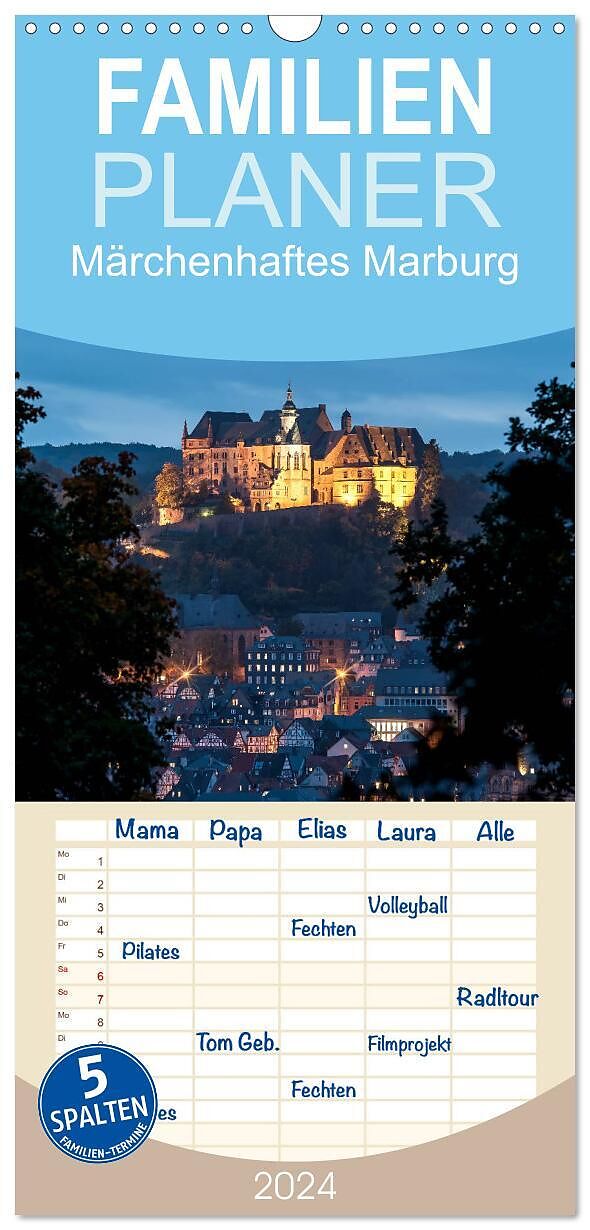 Familienplaner 2024 - Märchenhaftes Marburg mit 5 Spalten (Wandkalender, 21 x 45 cm) CALVENDO