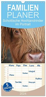 Kalender Familienplaner 2024 - Schottische Hochlandrinder - Highland Cattle im Portrait mit 5 Spalten (Wandkalender, 21 x 45 cm) CALVENDO von Martina Cross