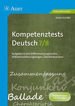 Geheftet Kompetenztests Deutsch, Klasse 7/8 von Stefan Schäfer