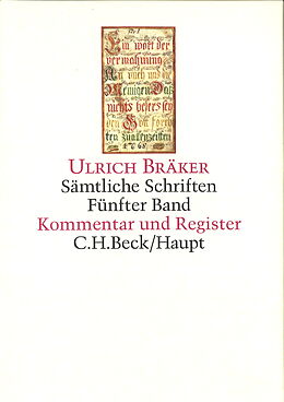Leinen-Einband Sämtliche Schriften Bd. 5: Kommentar und Register von Ulrich Bräker