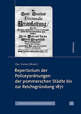 Fester Einband Repertorium der Policeyordnungen der pommerschen Städte bis zur Reichsgründung 1871 von 