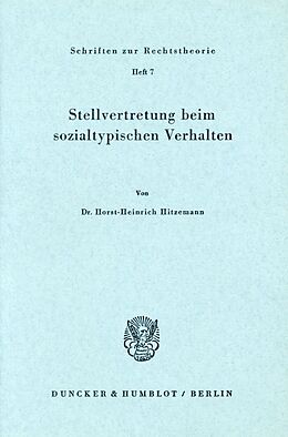 Kartonierter Einband Stellvertretung beim sozialtypischen Verhalten. von Horst-Heinrich Hitzemann