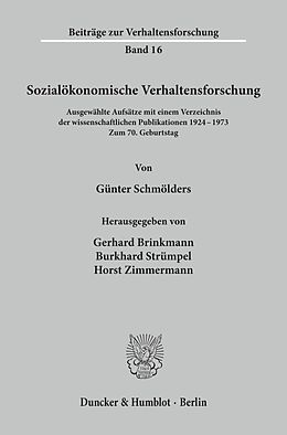 Kartonierter Einband Sozialökonomische Verhaltensforschung von Günter Schmölders