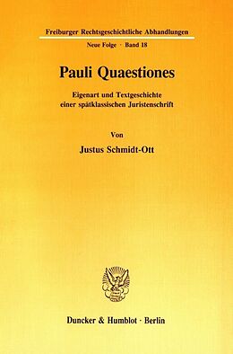 Kartonierter Einband Pauli Quaestiones. von Justus Schmidt-Ott