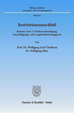 Kartonierter Einband Restitutionsausschluß. von Wolfgang Graf Vitzthum, Wolfgang März