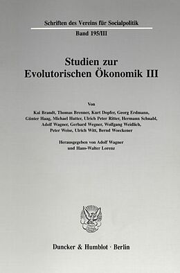 Kartonierter Einband Studien zur Evolutorischen Ökonomik III. von 