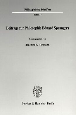 Kartonierter Einband Beiträge zur Philosophie Eduard Sprangers. von 