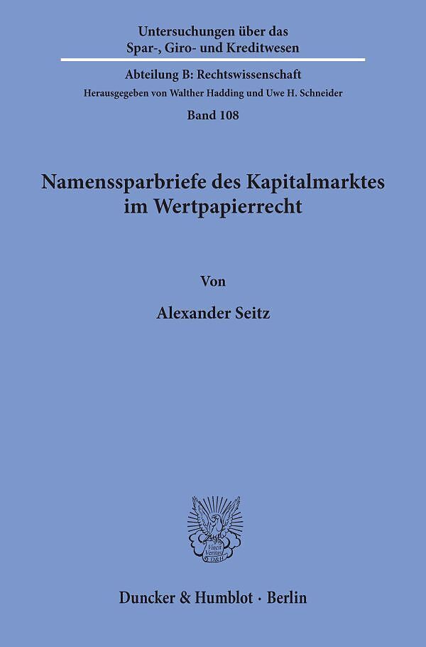 Namenssparbriefe des Kapitalmarktes im Wertpapierrecht.