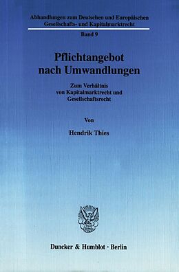 Kartonierter Einband Pflichtangebot nach Umwandlungen. von Hendrik Thies
