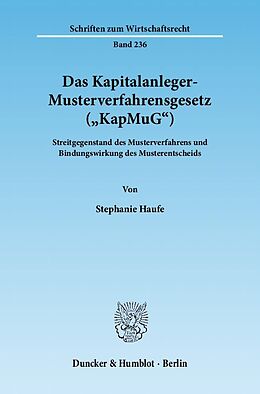Kartonierter Einband Das Kapitalanleger-Musterverfahrensgesetz ("KapMuG"). von Stephanie Haufe