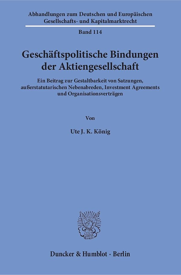 Geschäftspolitische Bindungen der Aktiengesellschaft.