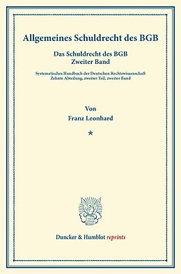 Kartonierter Einband Besonderes Schuldrecht des BGB. von Franz Leonhard