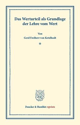 Kartonierter Einband Das Werturteil von Gerd Frhr. von Ketelhodt