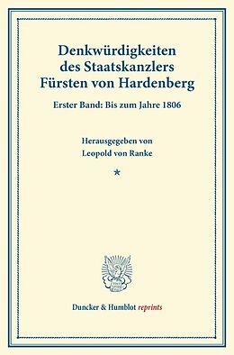 Kartonierter Einband Denkwürdigkeiten des Staatskanzlers Fürsten von Hardenberg. von Leopold von Ranke