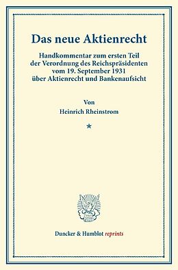 Kartonierter Einband Das neue Aktienrecht. von Heinrich Rheinstrom