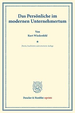 Kartonierter Einband Das Persönliche im modernen Unternehmertum. von Kurt Wiedenfeld