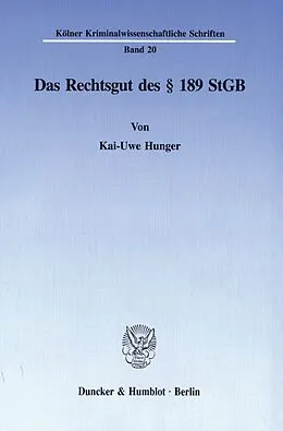E-Book (pdf) Das Rechtsgut des § 189 StGB. von Kai-Uwe Hunger