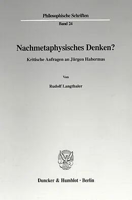 E-Book (pdf) Nachmetaphysisches Denken? von Rudolf Langthaler