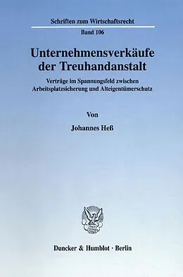 E-Book (pdf) Unternehmensverkäufe der Treuhandanstalt. von Johannes Heß