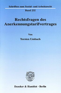 E-Book (pdf) Rechtsfragen des Anerkennungstarifvertrages. von Torsten Umbach