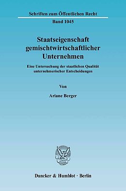 E-Book (pdf) Staatseigenschaft gemischtwirtschaftlicher Unternehmen. von Ariane Berger