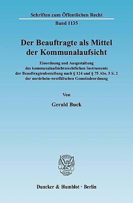 E-Book (pdf) Der Beauftragte als Mittel der Kommunalaufsicht. von Gerald Buck