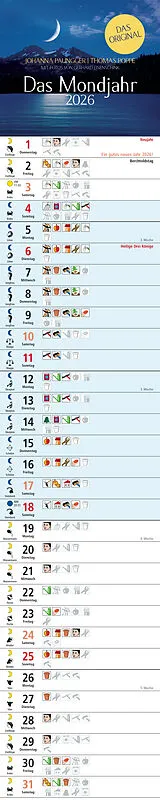 Kalender Das Mondjahr 2026 - Streifenkalender von Johanna Paungger, Thomas Poppe