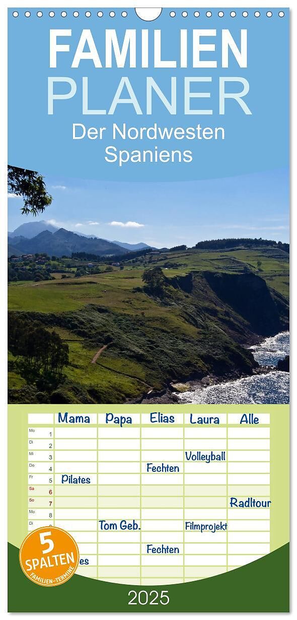 Familienplaner 2025 - Der Nordwesten Spaniens mit 5 Spalten (Wandkalender, 21 x 45 cm) CALVENDO