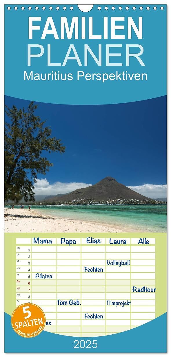 Familienplaner 2025 - Mauritius Perspektiven mit 5 Spalten (Wandkalender, 21 x 45 cm) CALVENDO