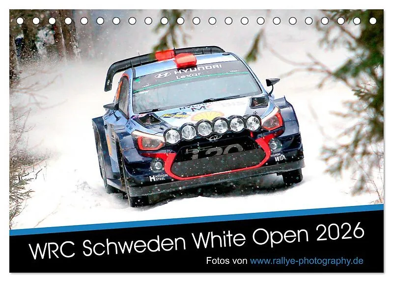 WRC Schweden White Open 2026 (Tischkalender 2026 DIN A5 quer), CALVENDO Monatskalender
