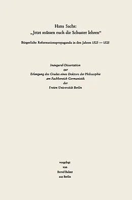E-Book (pdf) Hans Sachs: "Jetzt müssen euch die Schuster lehren" von Bernand Balzer