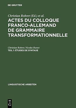 Livre Relié Études de syntaxe de Christian Rohrer, Nicolas Ruwet