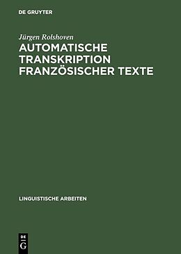 Fester Einband Automatische Transkription französischer Texte von Jürgen Rolshoven
