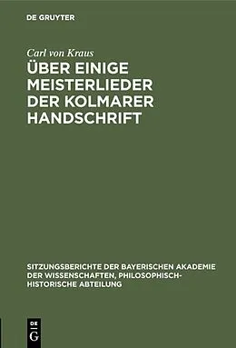 E-Book (pdf) Über einige Meisterlieder der Kolmarer Handschrift von Carl von Kraus
