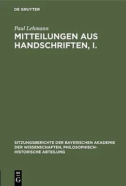 E-Book (pdf) Mitteilungen aus Handschriften, I. von Paul Lehmann