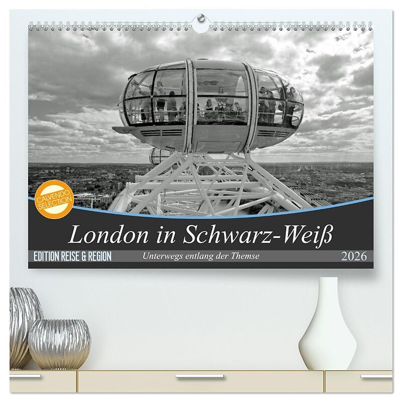 London in Schwarz-Weiß (hochwertiger Premium Wandkalender 2026 DIN A2 quer), Kunstdruck in Hochglanz