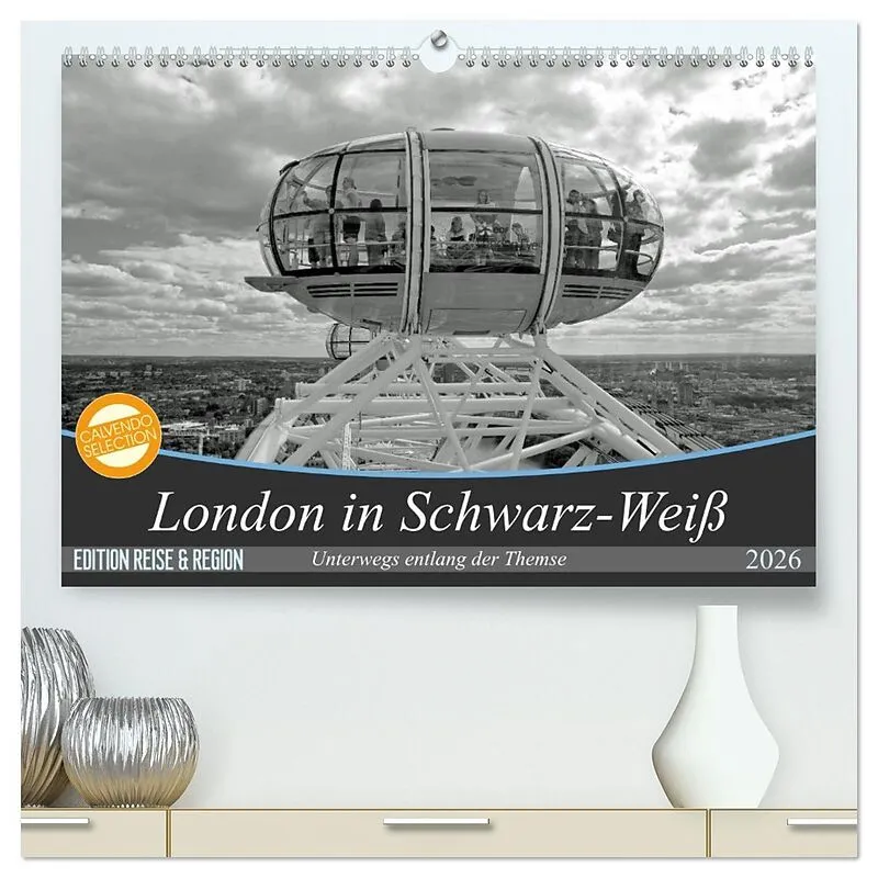 London in Schwarz-Weiß (hochwertiger Premium Wandkalender 2026 DIN A2 quer), Kunstdruck in Hochglanz