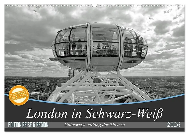 London in Schwarz-Weiß (Wandkalender 2026 DIN A2 quer), CALVENDO Monatskalender