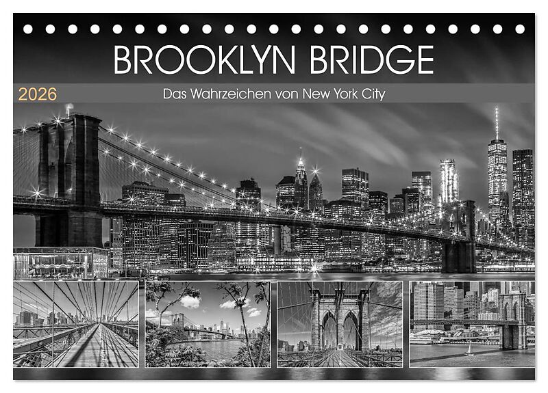 BROOKLYN BRIDGE Das Wahrzeichen von New York City (Tischkalender 2026 DIN A5 quer), CALVENDO Monatskalender
