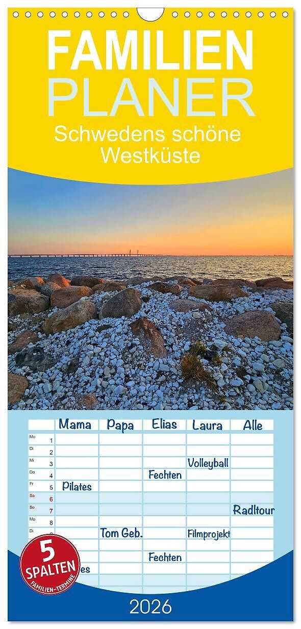 Familienplaner 2026 - Schwedens schöne Westküste mit 5 Spalten (Wandkalender, 21 x 45 cm) CALVENDO
