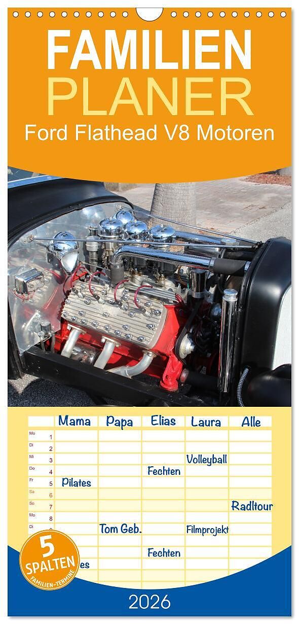 Familienplaner 2026 - Ford Flathead V8 Motoren mit 5 Spalten (Wandkalender, 21 x 45 cm) CALVENDO