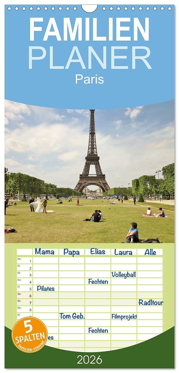 Familienplaner 2026 - Paris mit 5 Spalten (Wandkalender, 21 x 45 cm) CALVENDO